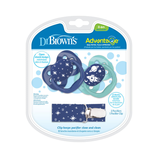 Dr. Brown's Advantage Pacifier with Pacifier Clip, 0-6 Months in Blue